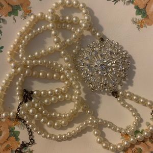 Pearl and Rhinestone Long Necklace